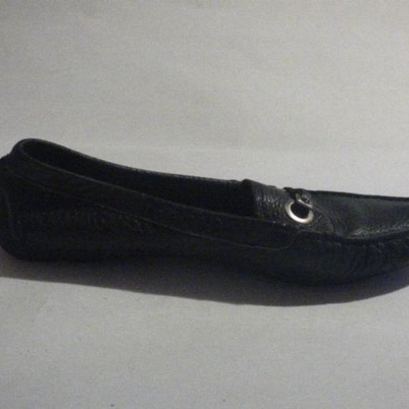 Prada Vintage Black Textured Leather Squared Toe Designer Flats - Picture 9 of 12
